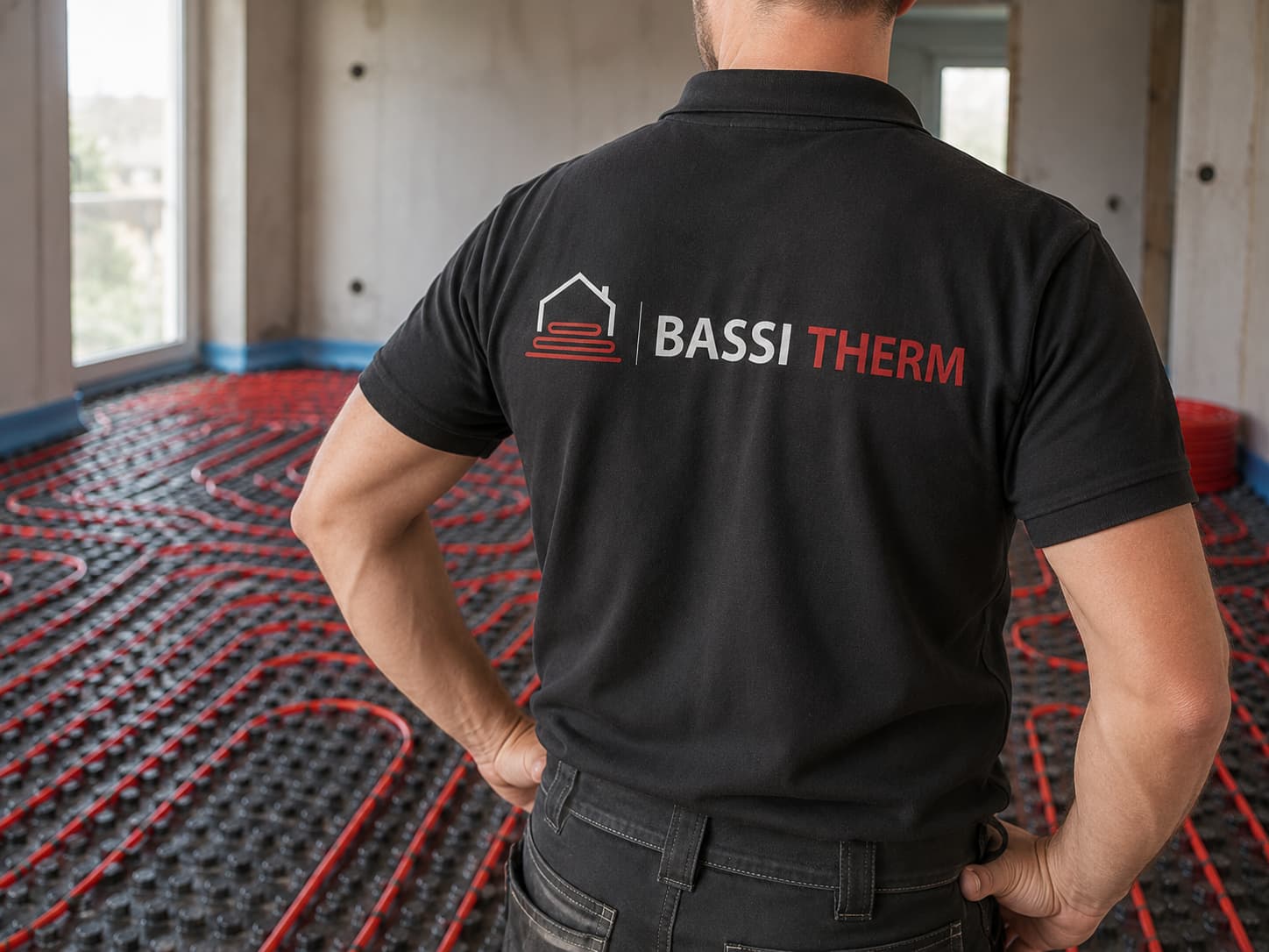 Bassi-Therm-Handwerker im Logo-Shirt
